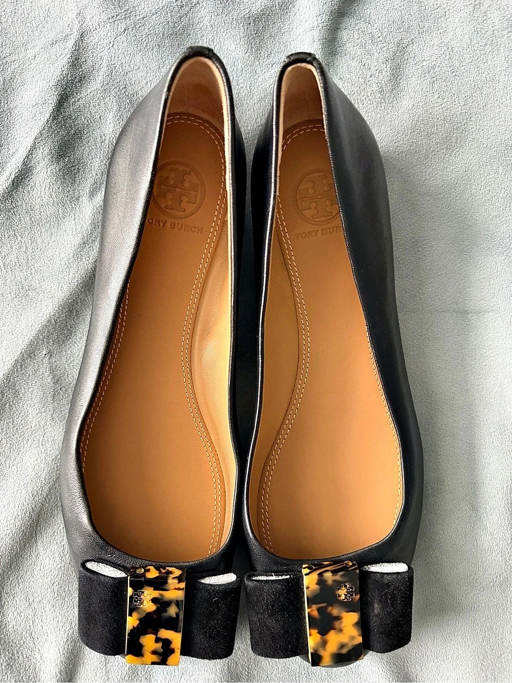 Tory Burch Pointed Toe Bow Flats in Black & Orange US 8 NEW